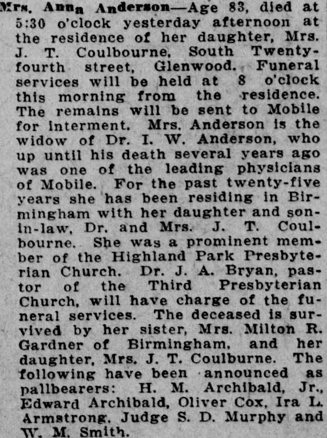 Anna Anderson obituary